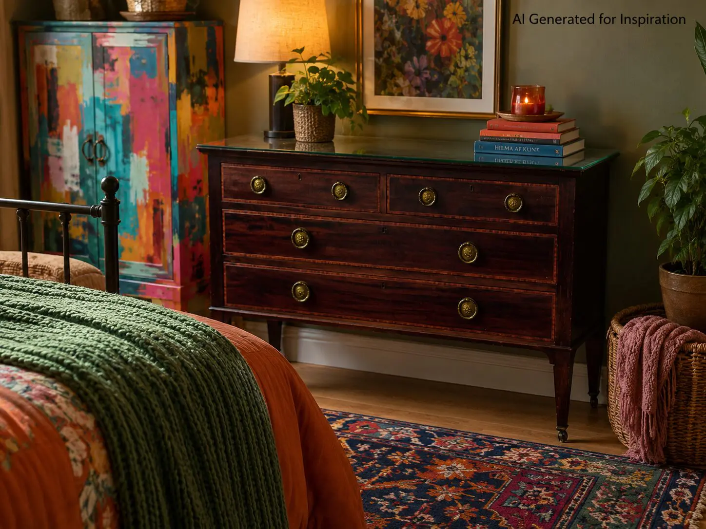 Mahogany Inlaid Chest of Drawers with Brass Pulls