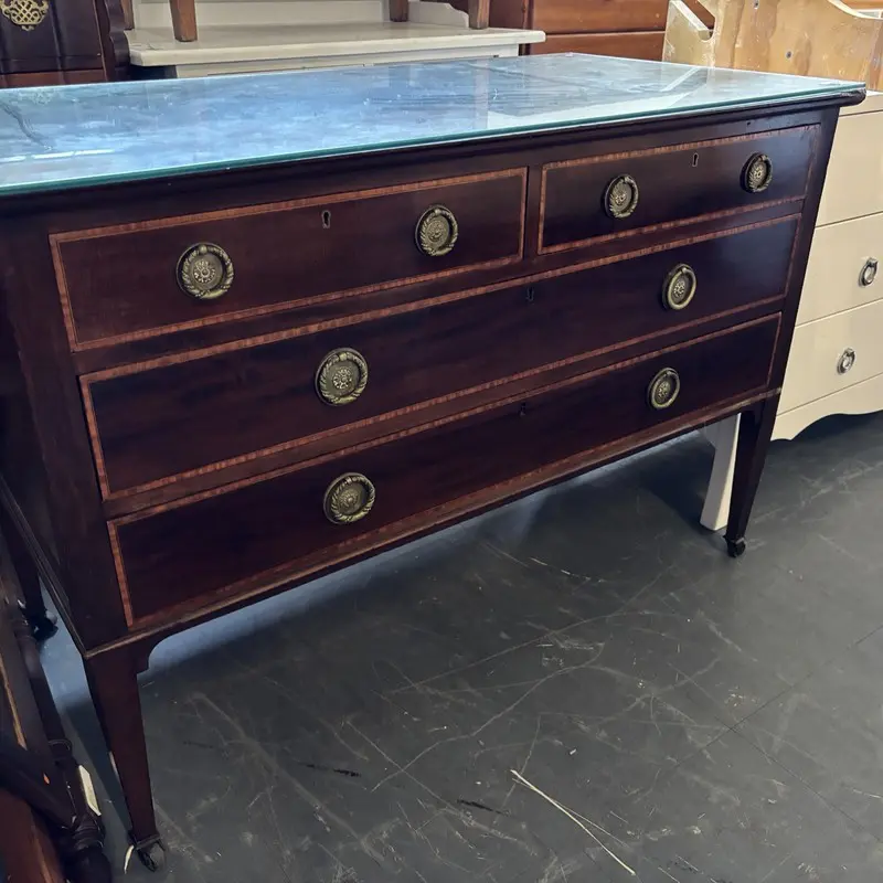 Mahogany Inlaid Chest of Drawers with Brass Pulls - Image 4