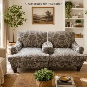 Pair of Grey Damask Upholstered Armchairs