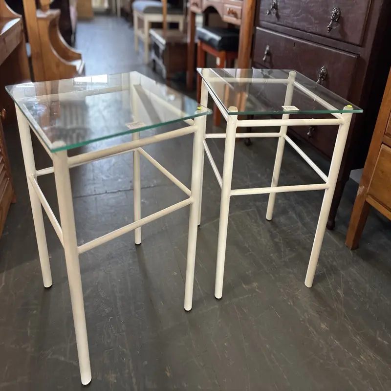 Pair of White Metal & Glass Square Side Tables - Image 4
