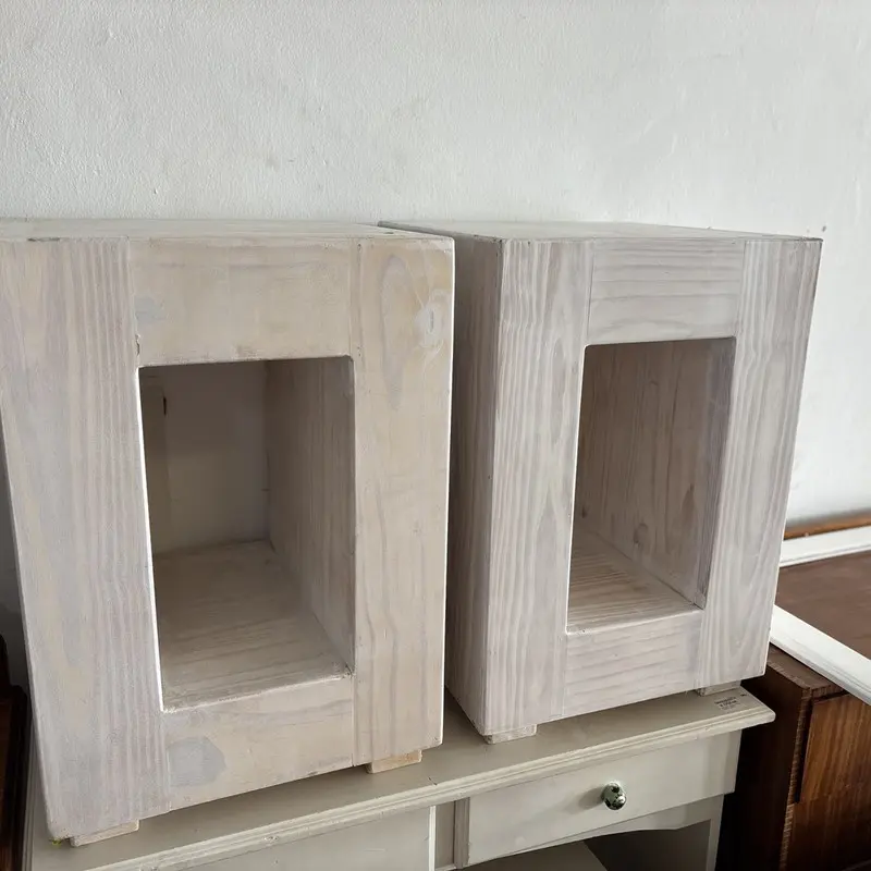 Pair of Whitewashed Wooden Pedestal Display Blocks - Image 3