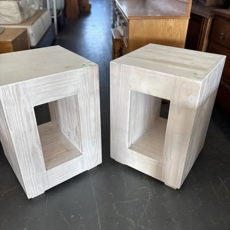 Pair of Whitewashed Wooden Pedestal Display Blocks - Image 2
