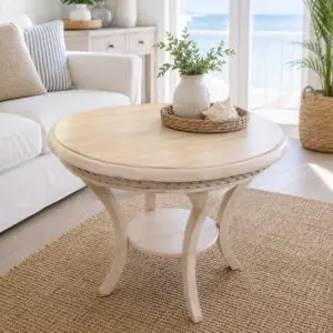 Round Washed White Occasional Table with Display Shelf