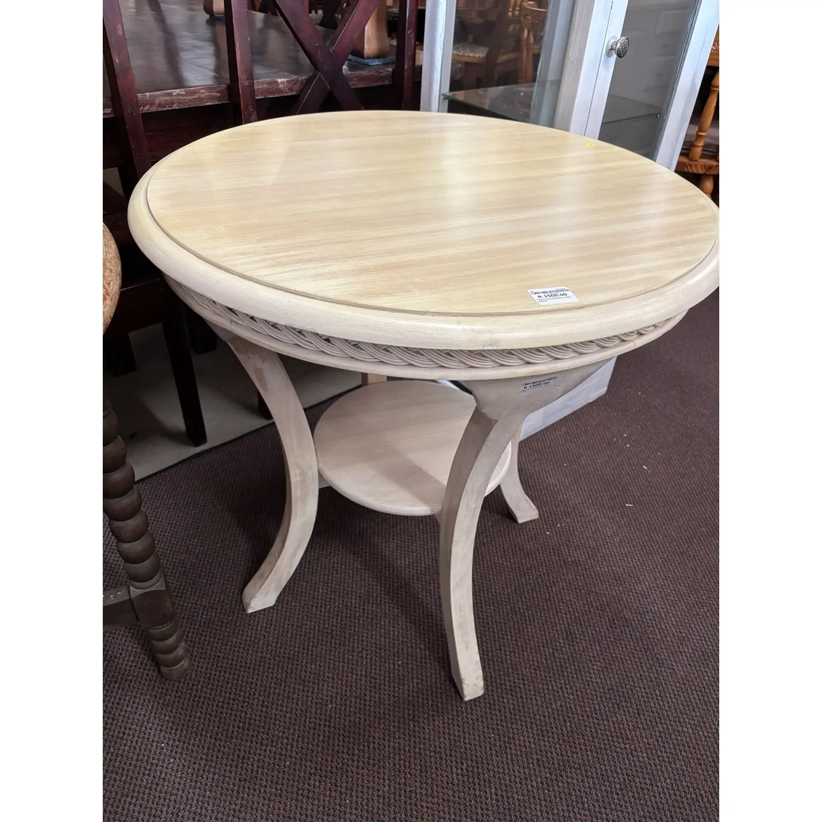 Round Washed White Occasional Table with Display Shelf - Image 3