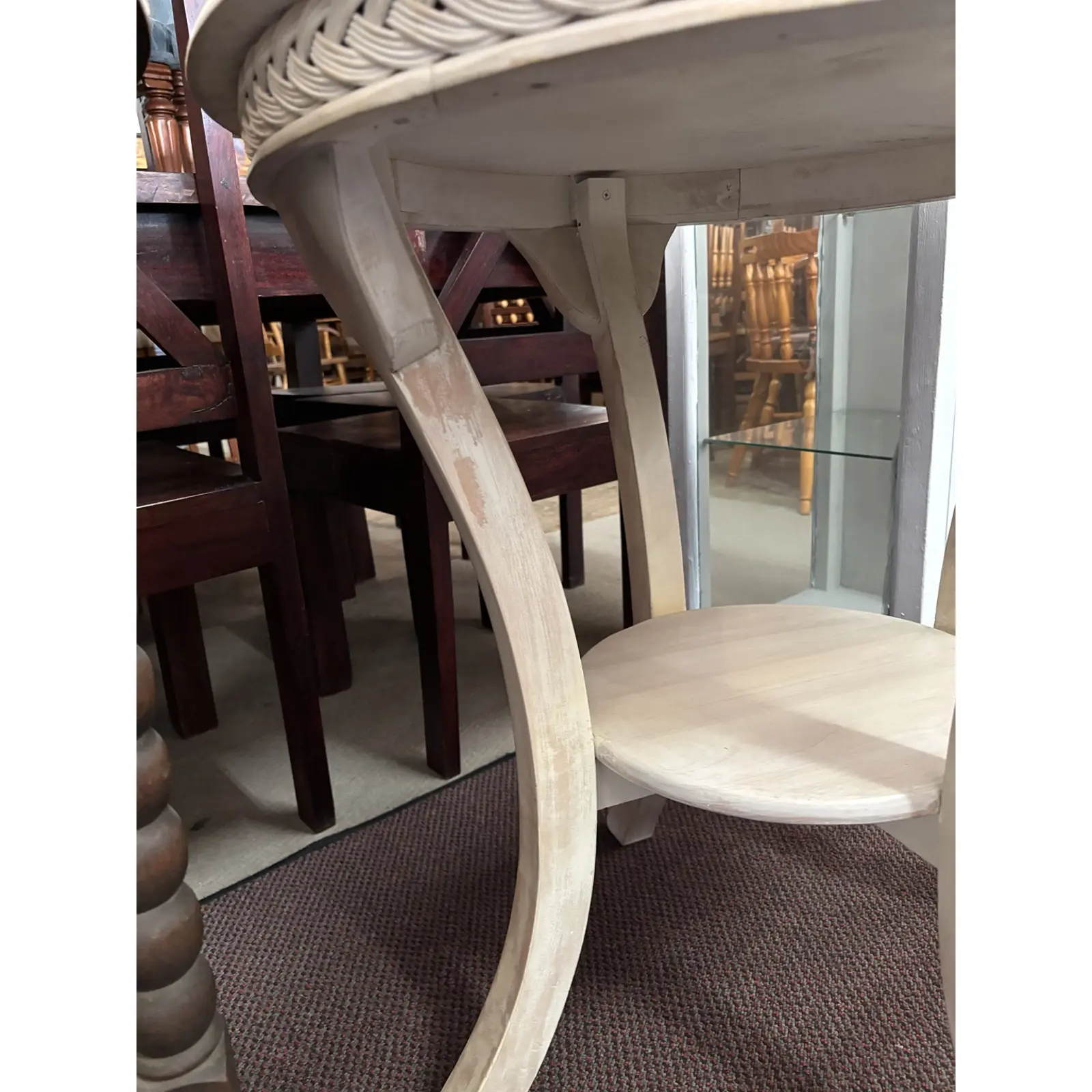 Round Washed White Occasional Table with Display Shelf - Image 2
