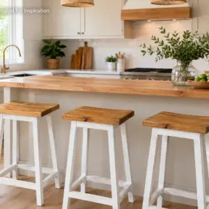 Rustic Pine & White Painted Bar Stools (Set of 3)