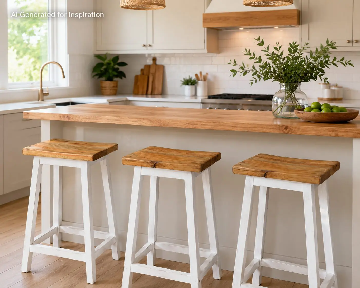Rustic Pine & White Painted Bar Stools (Set of 3)