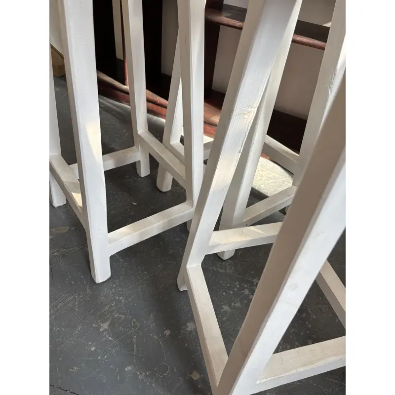 Rustic Pine & White Painted Bar Stools (Set of 3) - Image 4