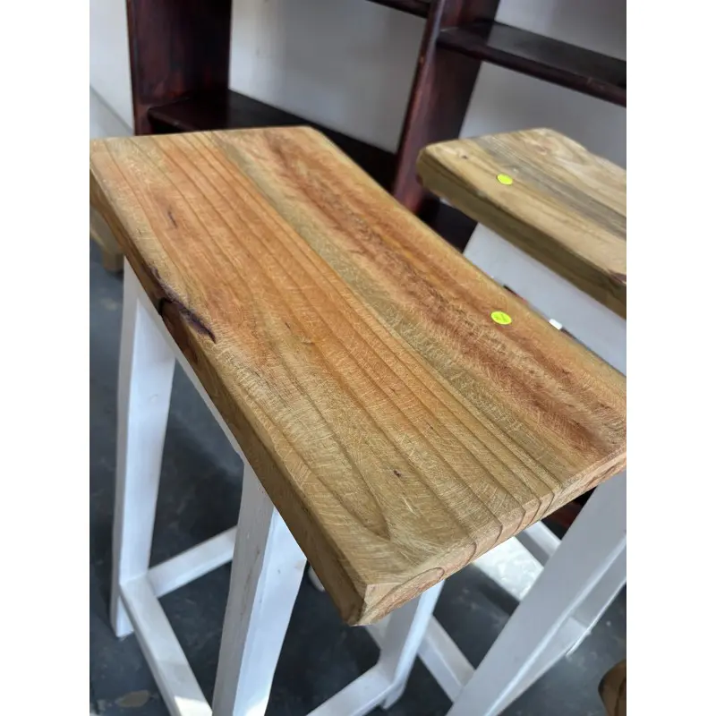 Rustic Pine & White Painted Bar Stools (Set of 3) - Image 3