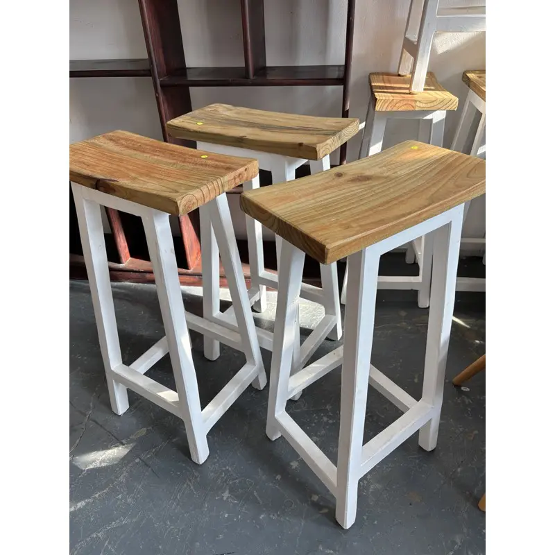 Rustic Pine & White Painted Bar Stools (Set of 3) - Image 2