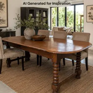 Solid Teak Oval Dining Table with Turned Legs