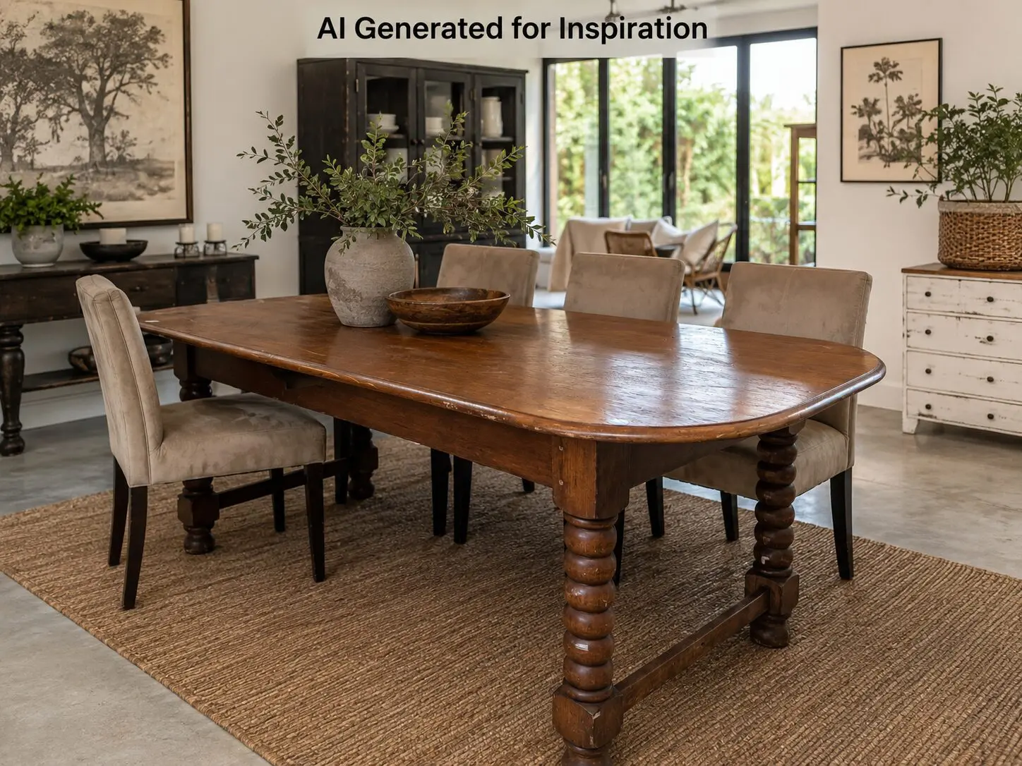 Solid Teak Oval Dining Table with Turned Legs