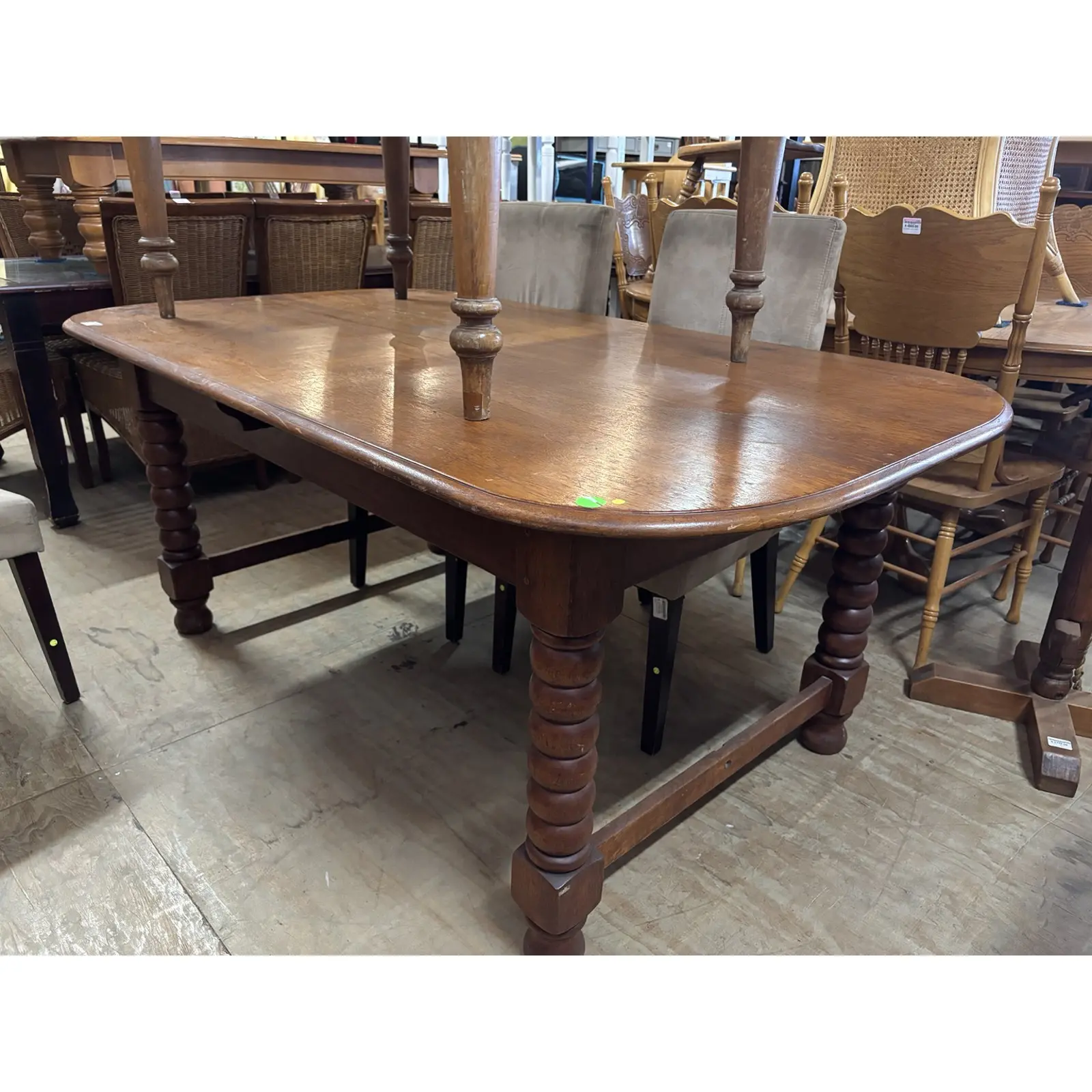 Solid Teak Oval Dining Table with Turned Legs - Image 6