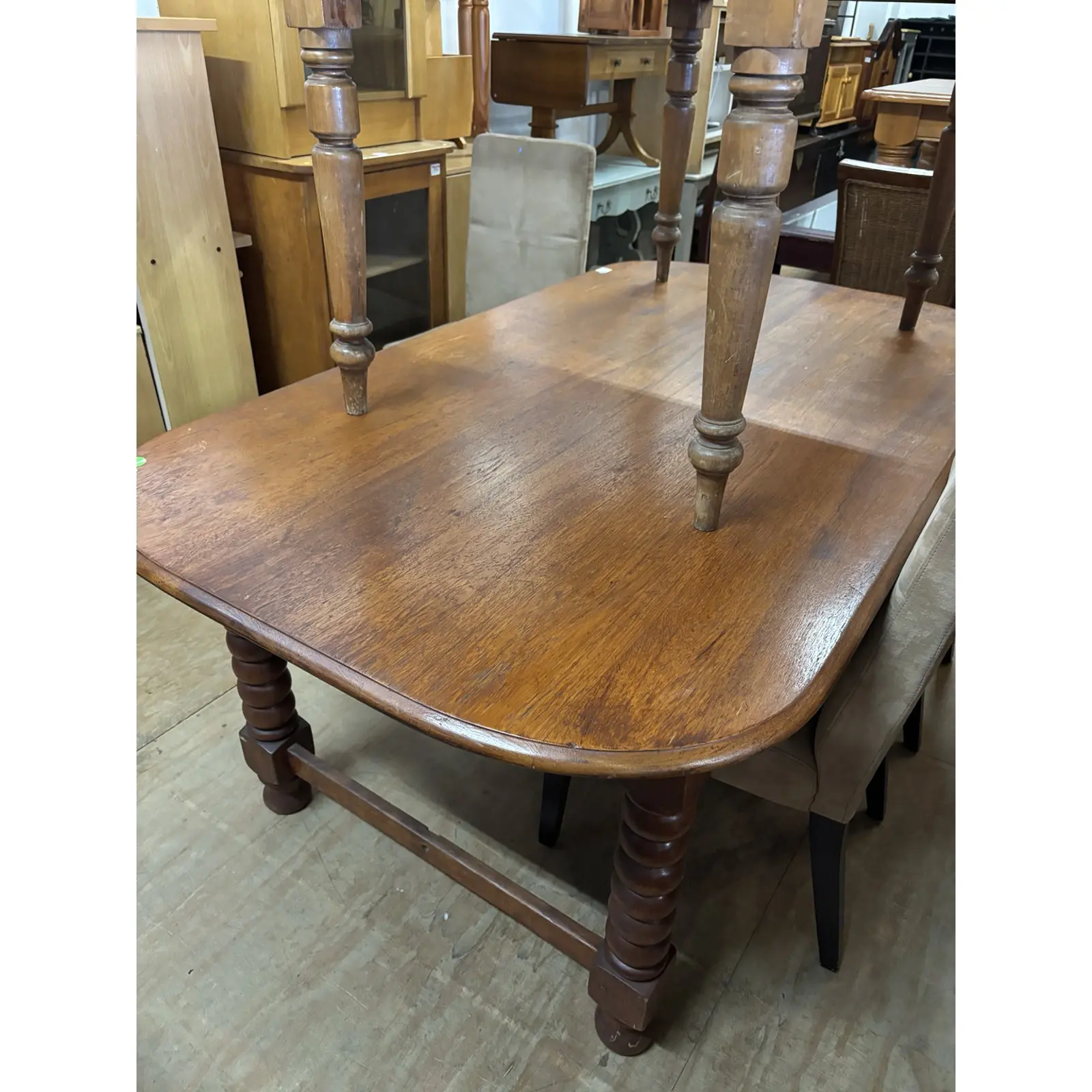 Solid Teak Oval Dining Table with Turned Legs - Image 5