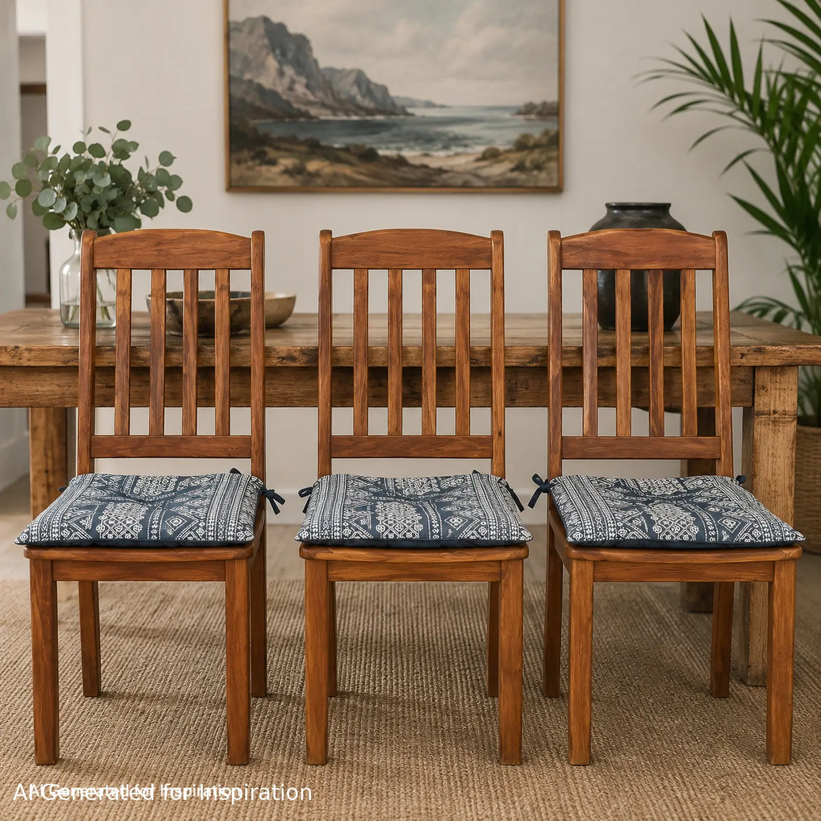 Solid Teak Dining Chairs with Cushions (Set of 4) - Image 3