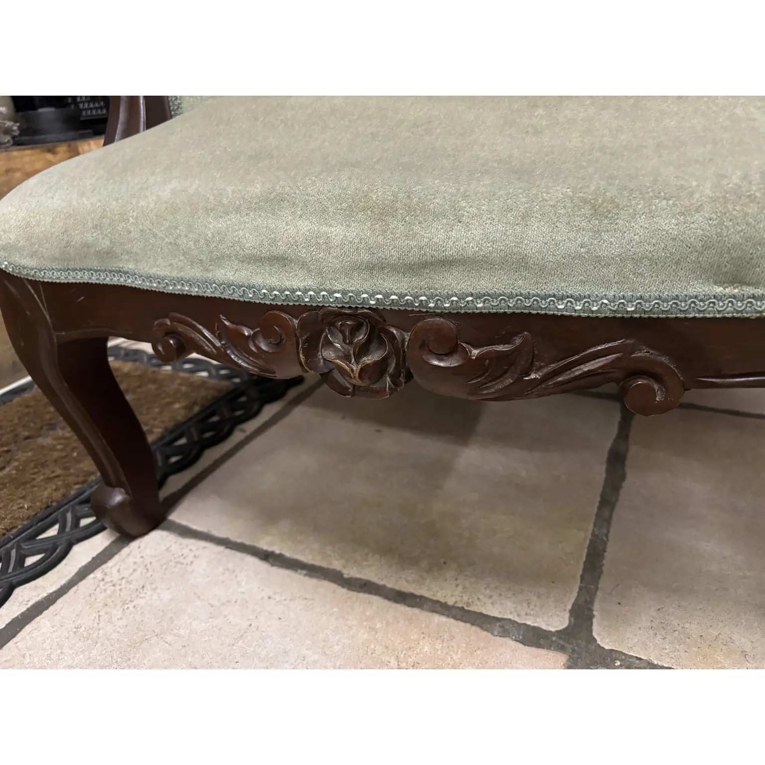 Victorian Style Tufted Armchair with Carved Timber Frame - Image 7