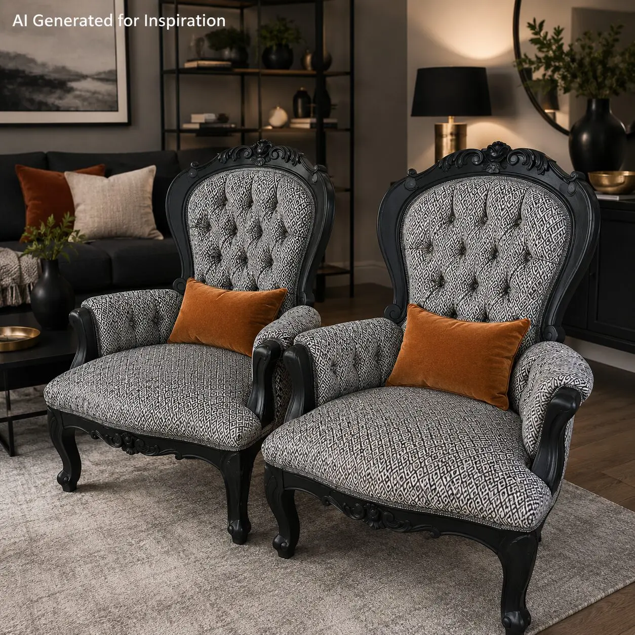 Victorian Style Tufted Armchair with Carved Timber Frame - Image 6