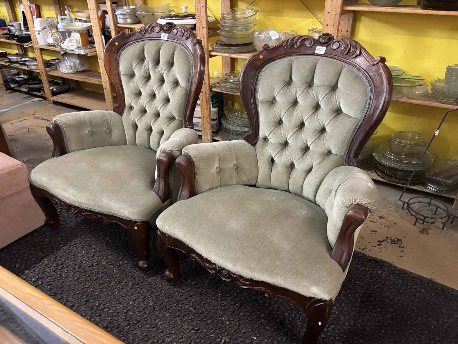 Victorian Style Tufted Armchair with Carved Timber Frame - Image 5