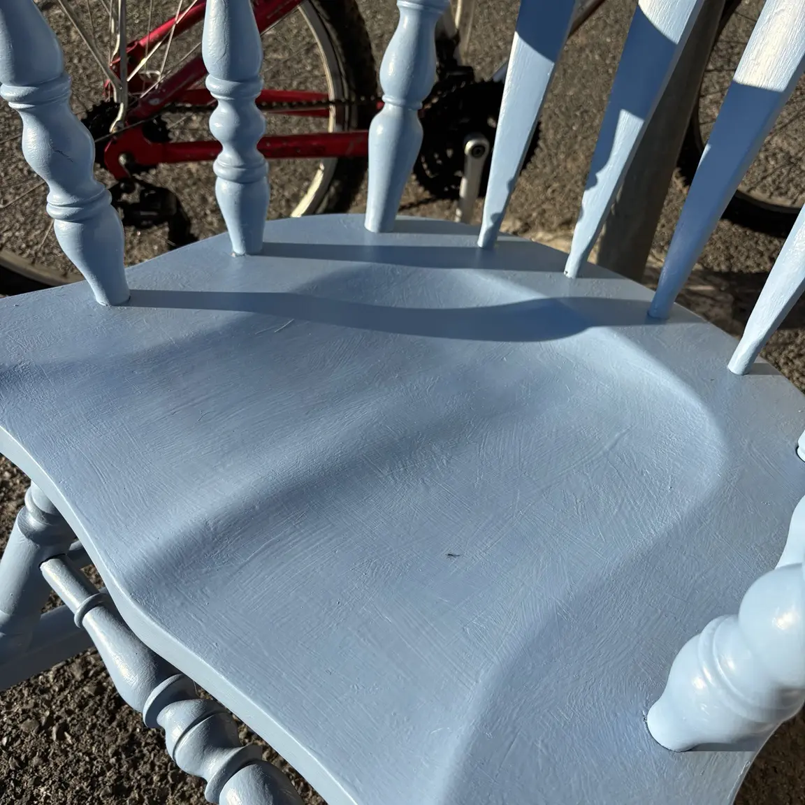 Vintage Blue Wooden Rocking Chair with Carved Crest - Image 2