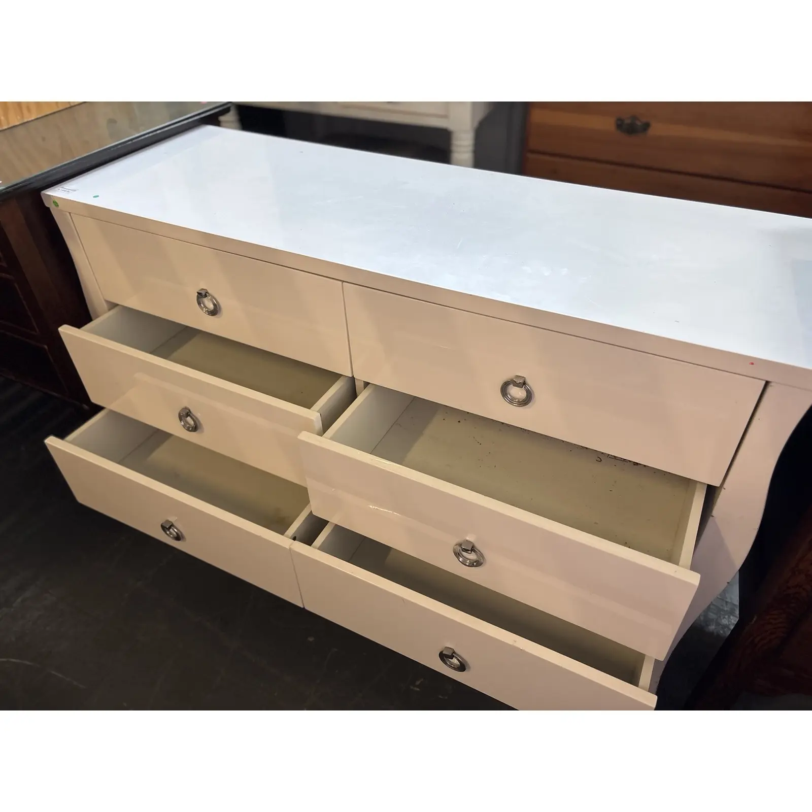 White High-Gloss 6 Drawer Chest with Ring Pull Handles - Image 5