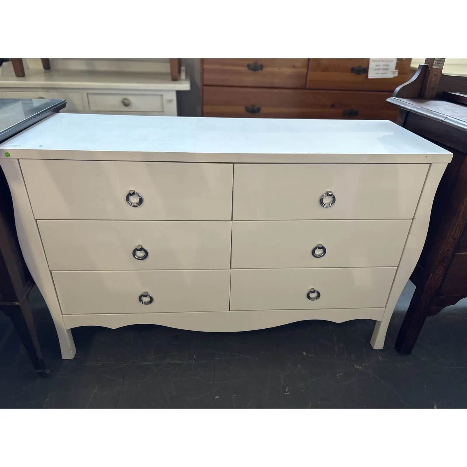 White High-Gloss 6 Drawer Chest with Ring Pull Handles - Image 4