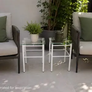 Pair of White Metal & Glass Square Side Tables