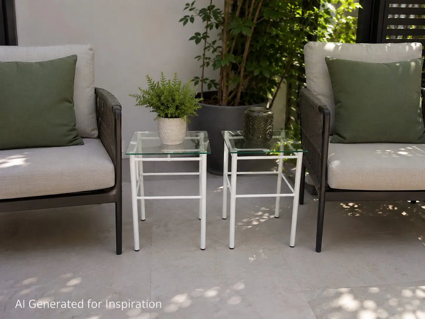 Pair of White Metal & Glass Square Side Tables