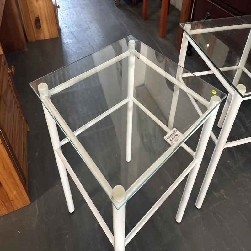 Pair of White Metal & Glass Square Side Tables - Image 3