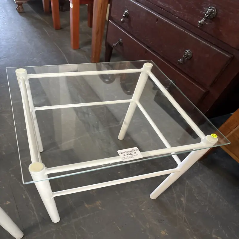 Pair of White Metal & Glass Square Side Tables - Image 2