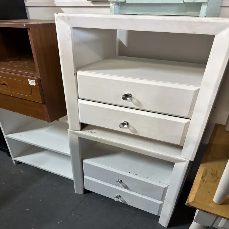 White Pedestal Drawer Set with Open Shelf Storage - Image 5