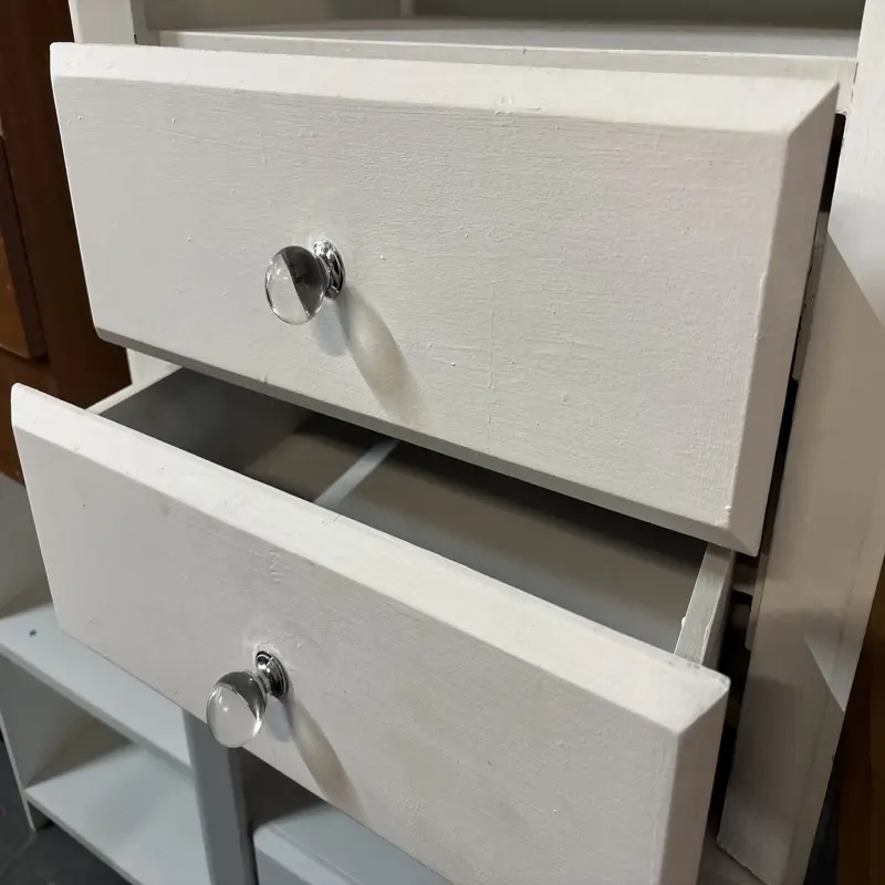 White Pedestal Drawer Set with Open Shelf Storage - Image 4