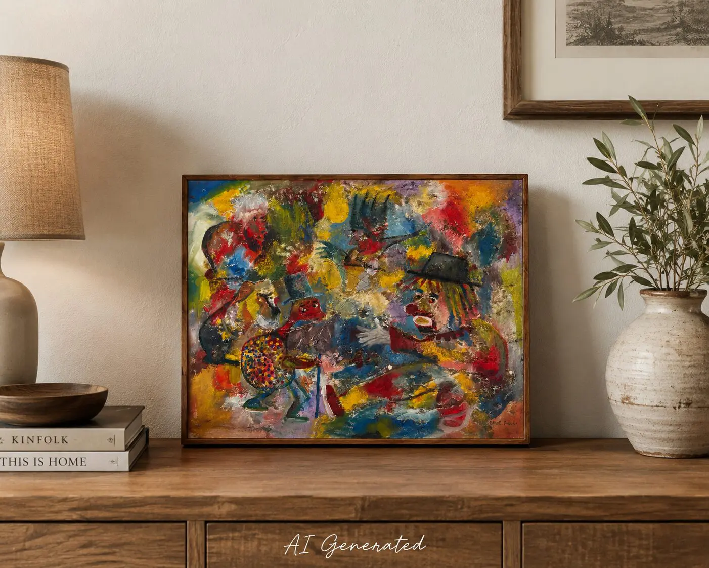 Bruce Fuller "Abstract Clowns" Framed Original Painting