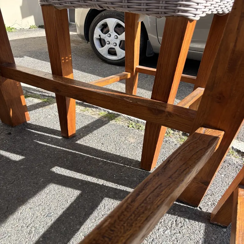 Solid Teak Outdoor Bar Table & 4 Wicker Bar Chairs - Image 5