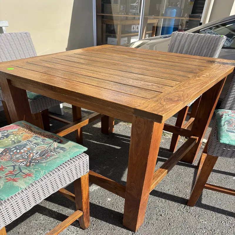Solid Teak Outdoor Bar Table & 4 Wicker Bar Chairs - Image 3