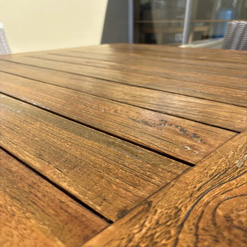 Solid Teak Outdoor Bar Table & 4 Wicker Bar Chairs - Image 2