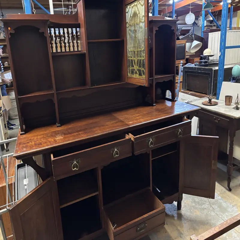 Antique Carved Wooden Hutch & Sideboard Cabinet - Image 5
