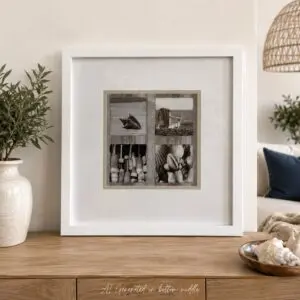 Large Beach Collage Print in White Frame