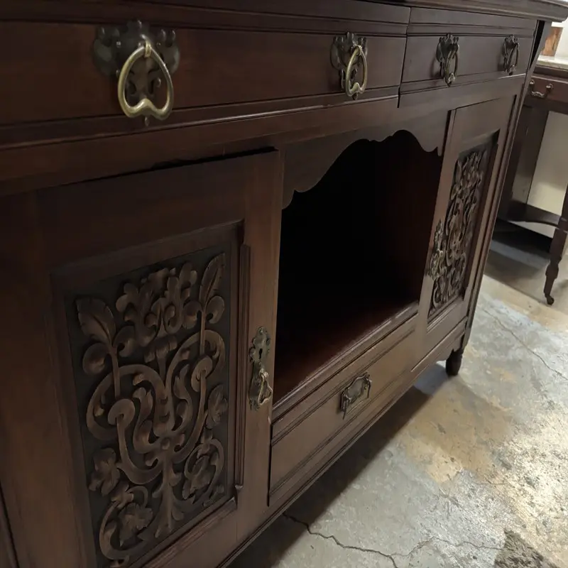 Antique Carved Wooden Hutch & Sideboard Cabinet - Image 3