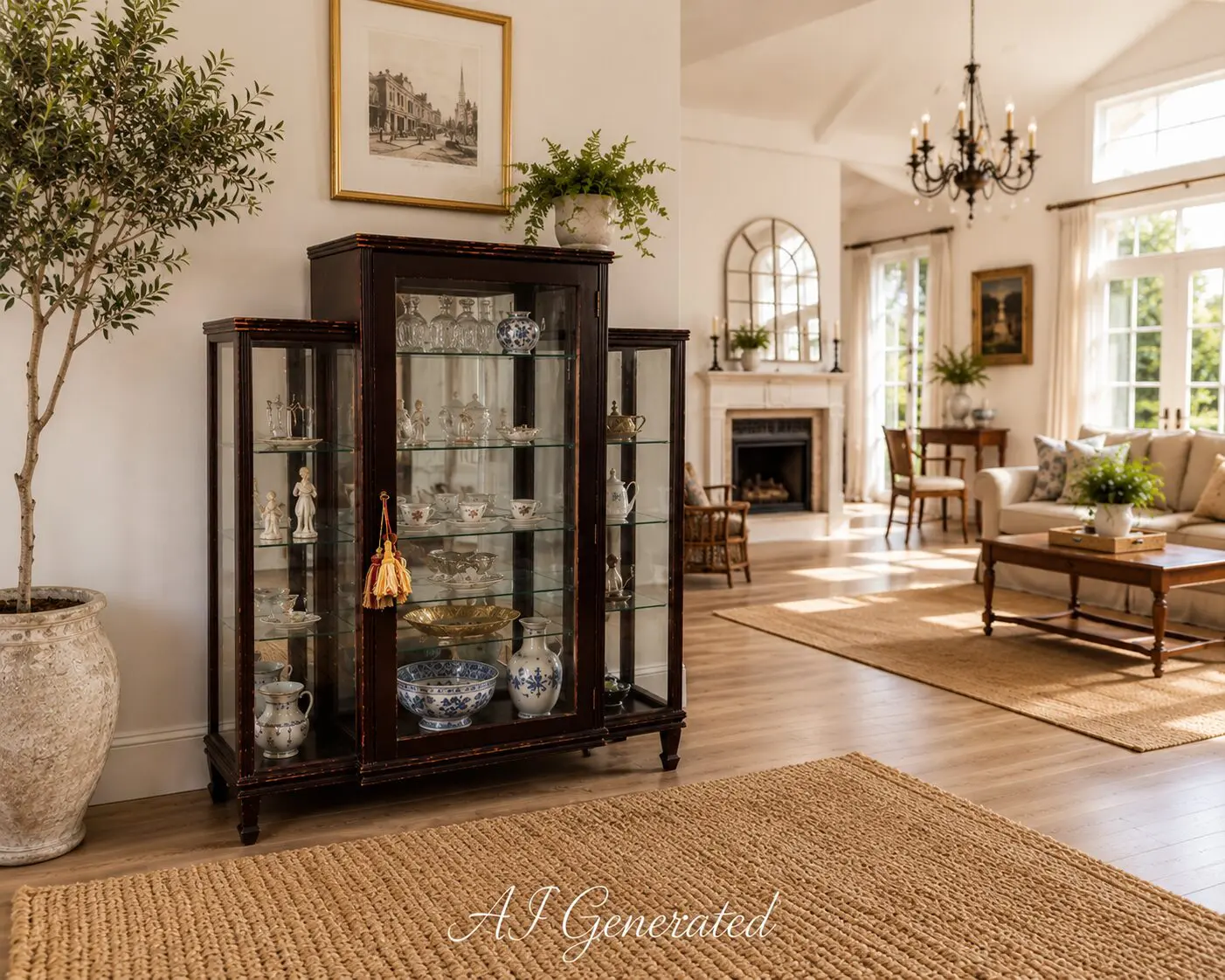 Classic Dark Wood Glass Display Cabinet