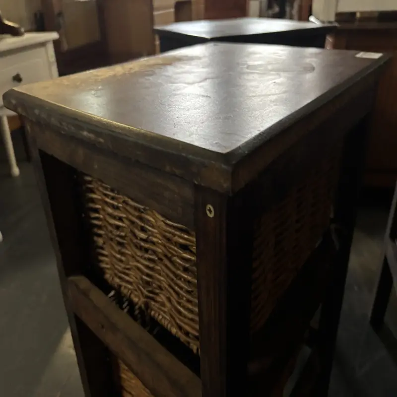 Dark Wood 2-Drawer Bedside Table with Wicker Baskets (set of 2) - Image 5