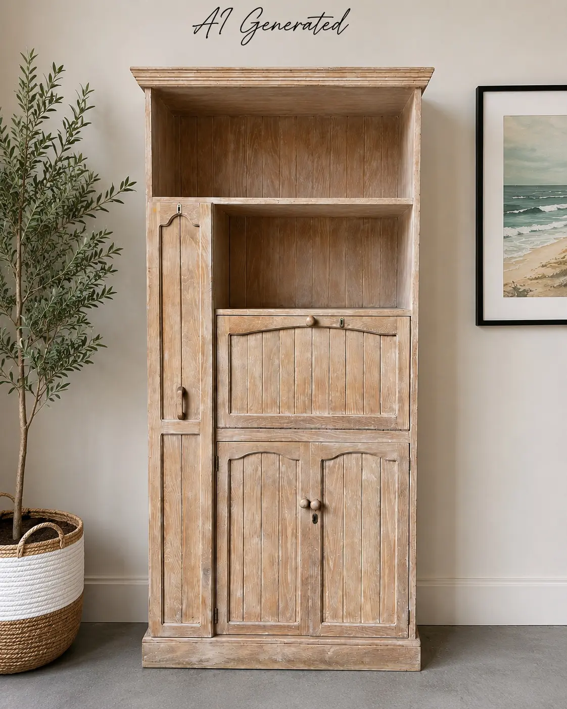Rustic Farmhouse Storage Cabinet with Drop-Front Desk
