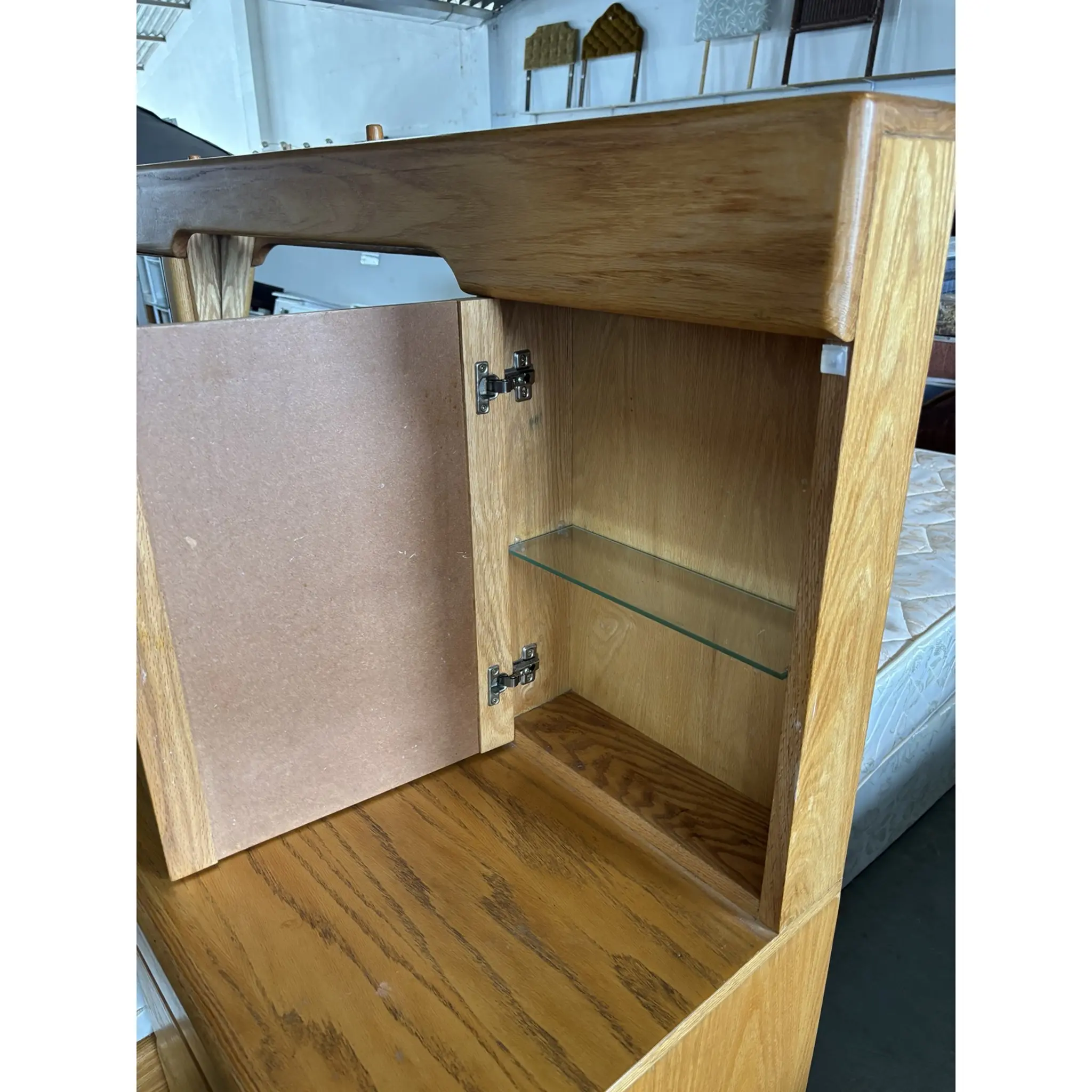 Solid Oak Dressing Table with Triple Mirror & Stool - Image 8