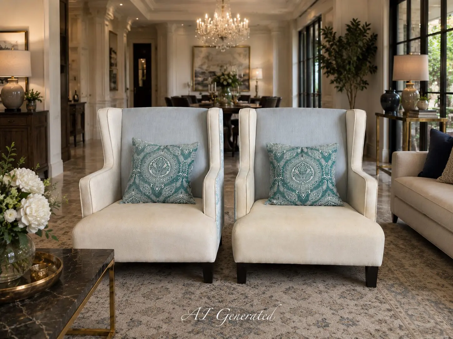 Pair of Extra-Wide Designer Wingback Lounge Chairs