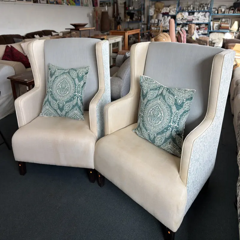 Pair of Extra-Wide Designer Wingback Lounge Chairs - Image 5