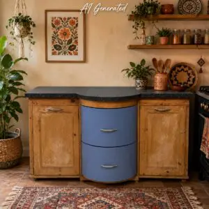 Solid Pine Kitchen Cabinet with Curved Drawer Feature