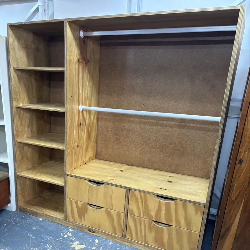 Plywood Open Wardrobe with Shelves & 4 Drawers - Image 3