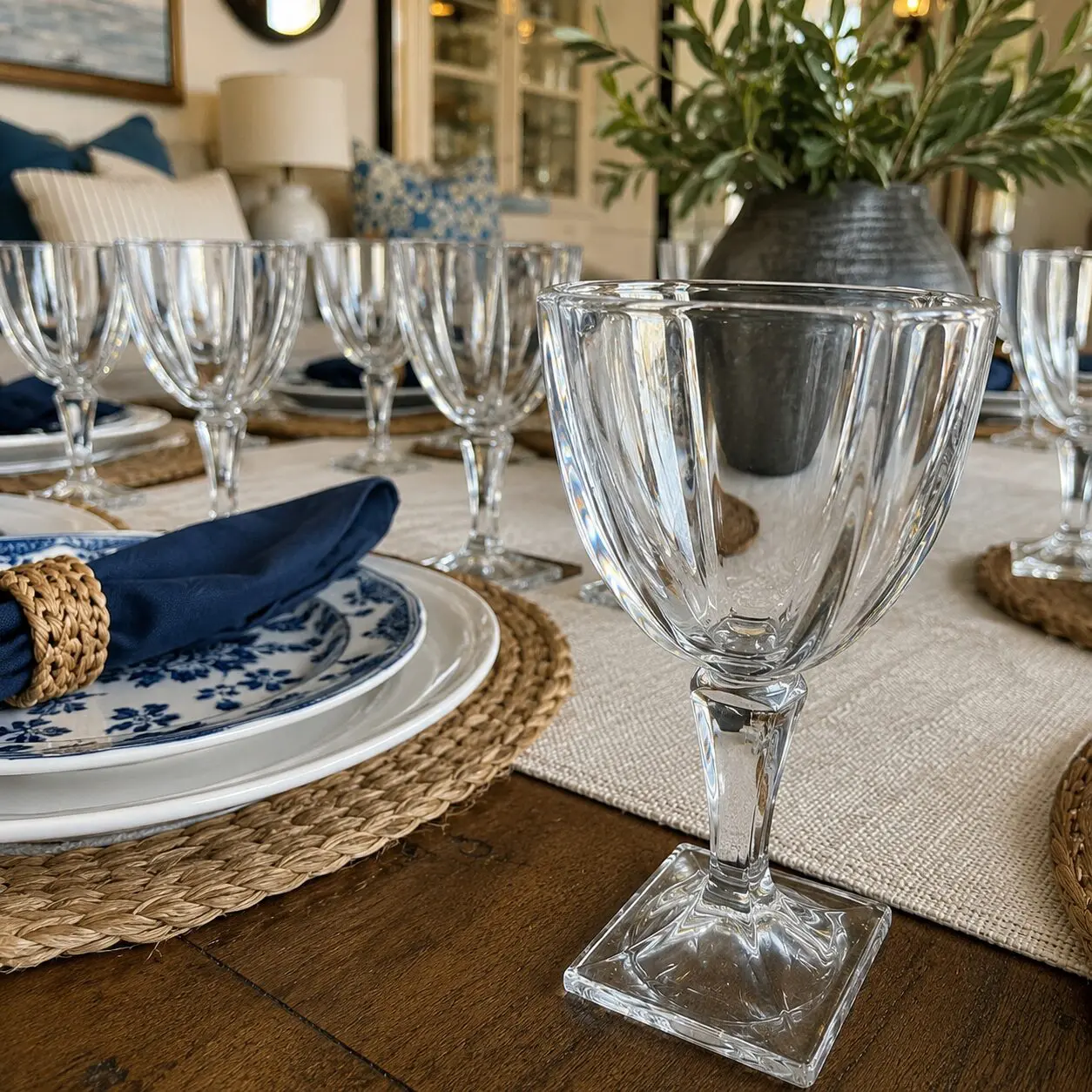 Set of 8 Heavy Clear Stemmed Glasses with Square Bases