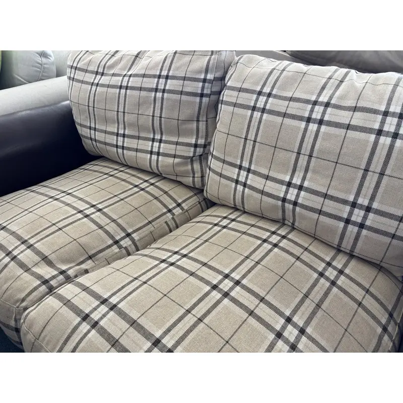 Classic Tartan Fabric & Brown Leather 2-Seater Sofa - Image 2