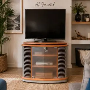 Retro TV Trolley with Frosted Glass Sliding Doors