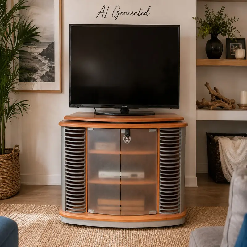 Retro TV Trolley with Frosted Glass Sliding Doors